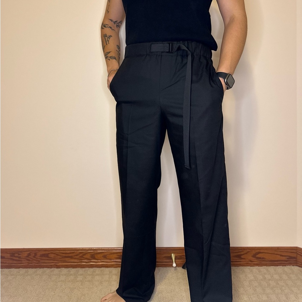 Zara Straight Fit Flowy Dress Pants with Belted Buckle